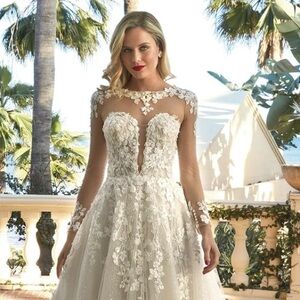 Demetrios Sheer Floral Bridal Bodysuit